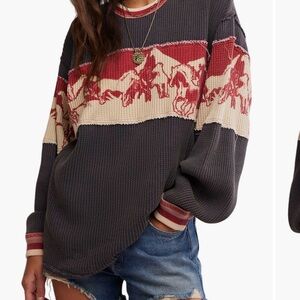 Free People Big Sky cotton waffle knit Graphic tee - Red combo